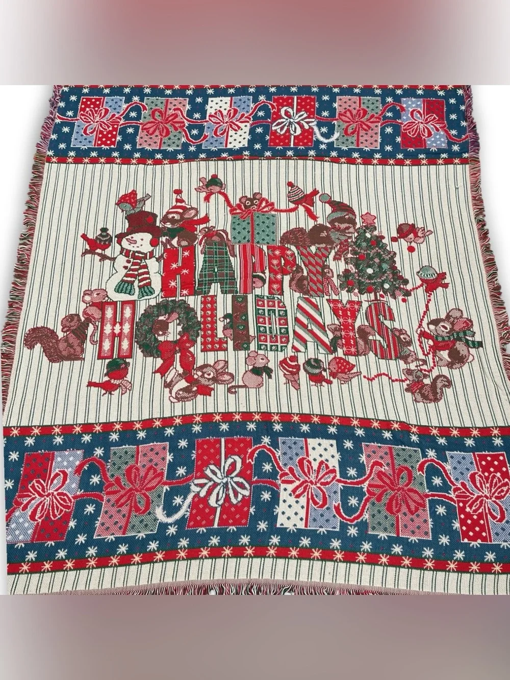 Vintage ‘90’s Christmas Blanket Throw American Weavers Triple Woven 50